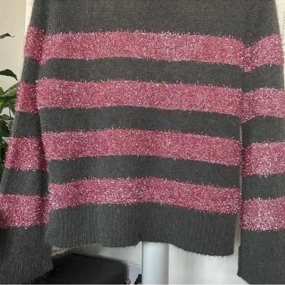 WYSE London Knit Wool Mohair Blend Sweater Sz M/L Striped Gray Pink Sparkly - Picture 9 of 9